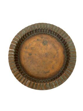 Vintage Handcrafted Copper Decorative Plate Intricate Etched Design Fluted Edges